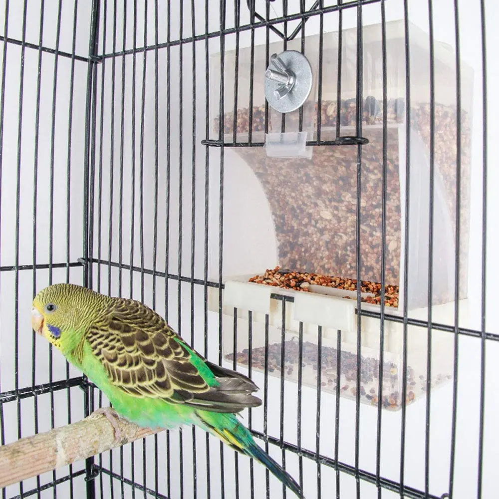 Parrot Automatic FeederNo-Mess Bird FeederCage Accessories for Budgerigar Canary Cockatiel Finch Parakeet Seed Food Container by Old Tjikko (Screw-Fixed Bird Feeder)