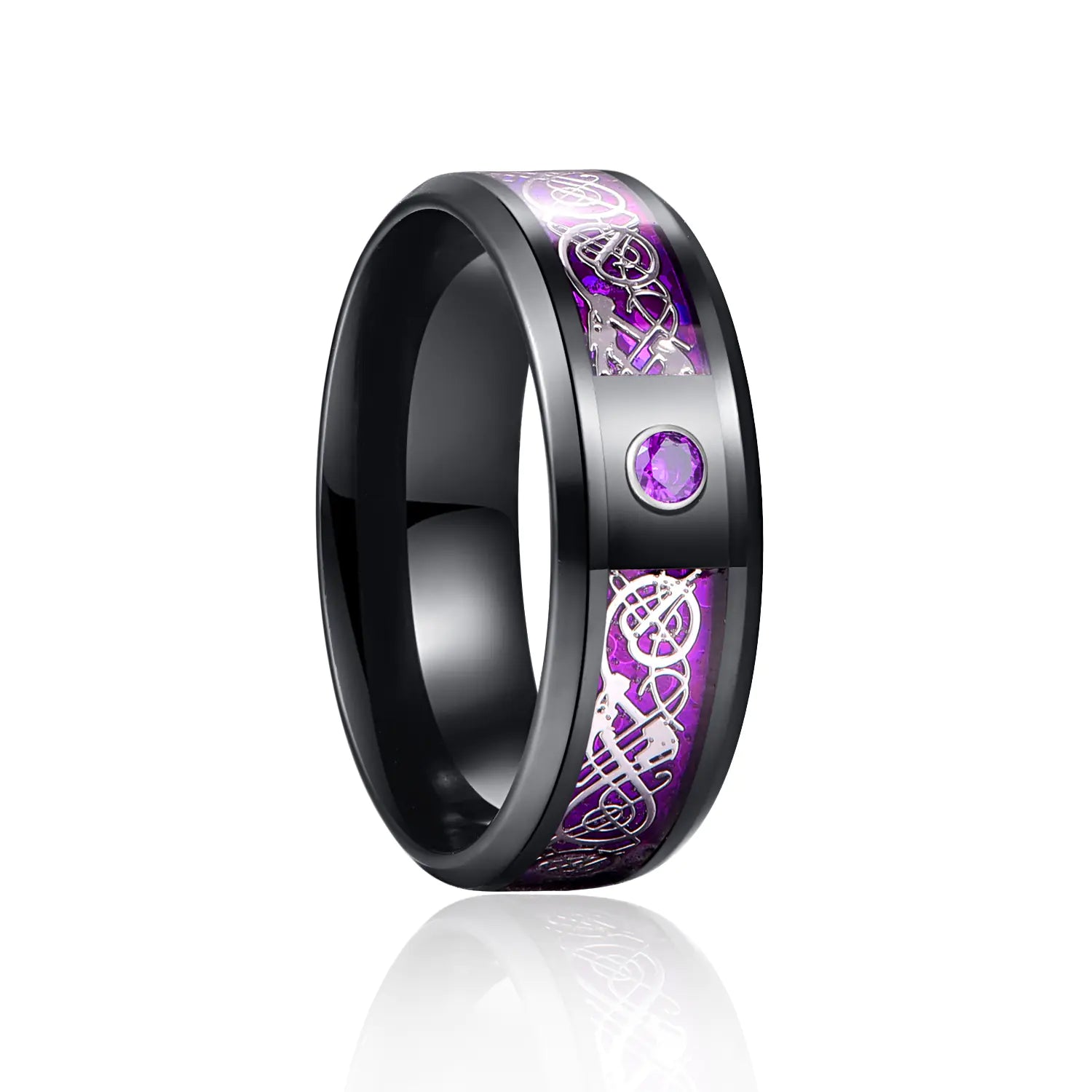 Men's Stainless Steel Carbon Fiber Zircon Party Ring