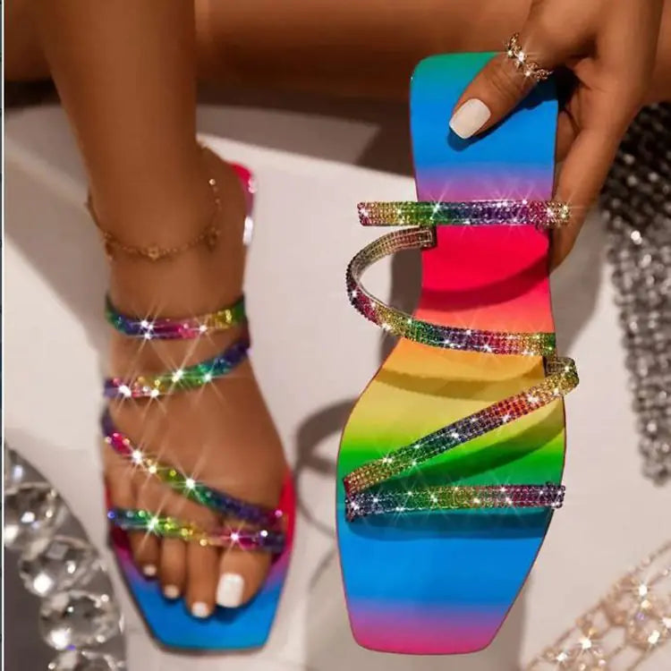 Rhinestone Flip-Flop Women's Flat Sandals