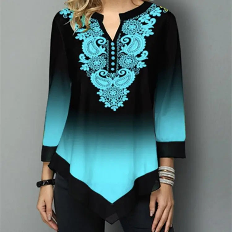 "Fashion Loose Round Collar Gradient Blouse"